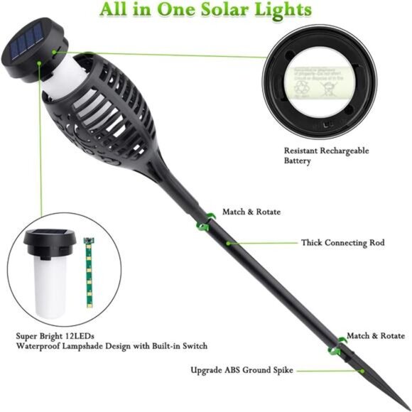 Outdoor Solar Lights, 6Pack Solar Torch Lights with Flickering Flame - Picture 6 of 7